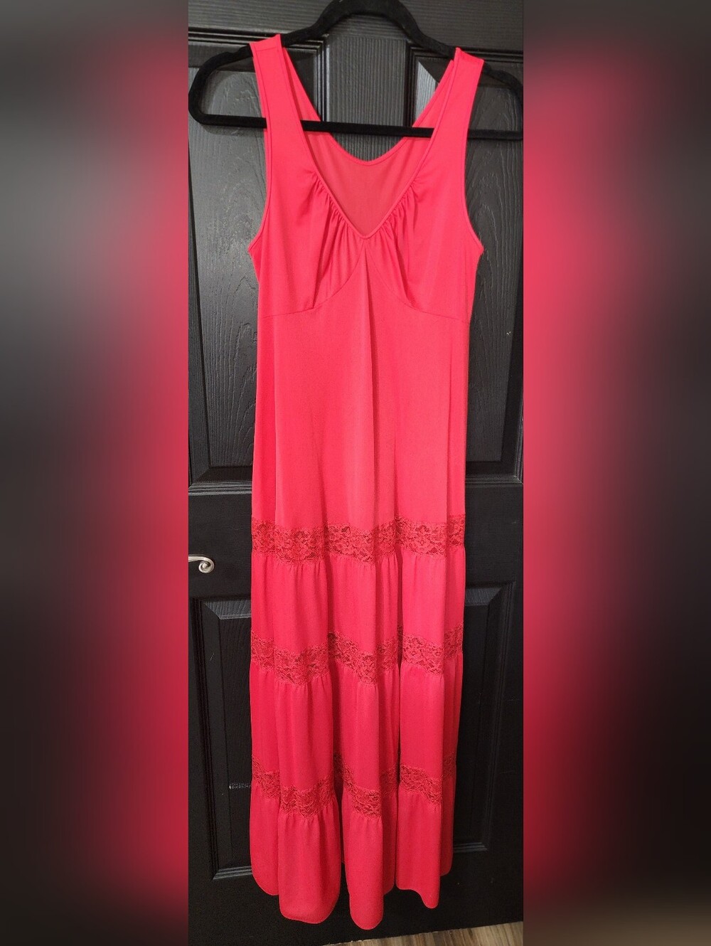Vintage Shadowline Red Sleeveless Chemise with Lace Trim